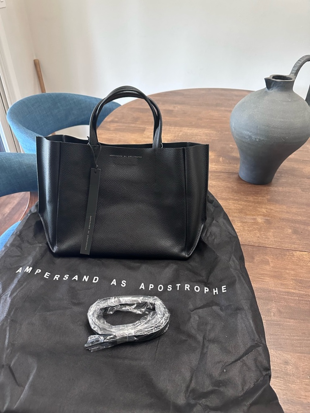 Ampersand As Apostrophe Black Pebbled Leather Tote
